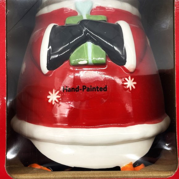 Holiday Time Hand Painted Christmas Penguin Cookie Earthenware Cookie Jar-NIB - Picture 4 of 5